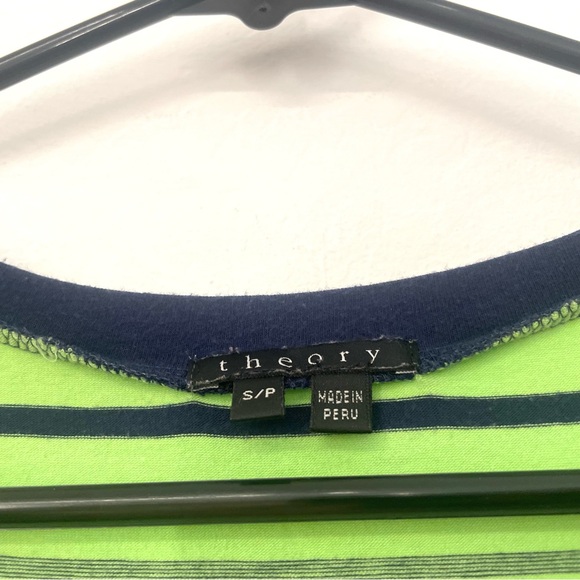 Theory- bright green and blue striped v neck tank- small - Picture 9 of 12